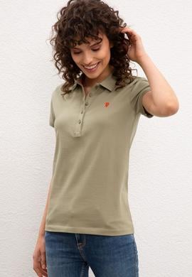 Kadın Haki Basic Polo Yaka Tişört - 50222743010