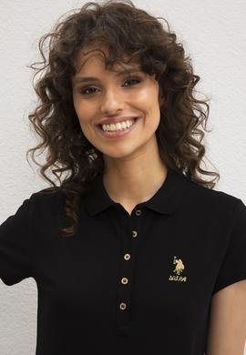 Kadın Siyah Basic Polo Yaka Tişört - 50217591042