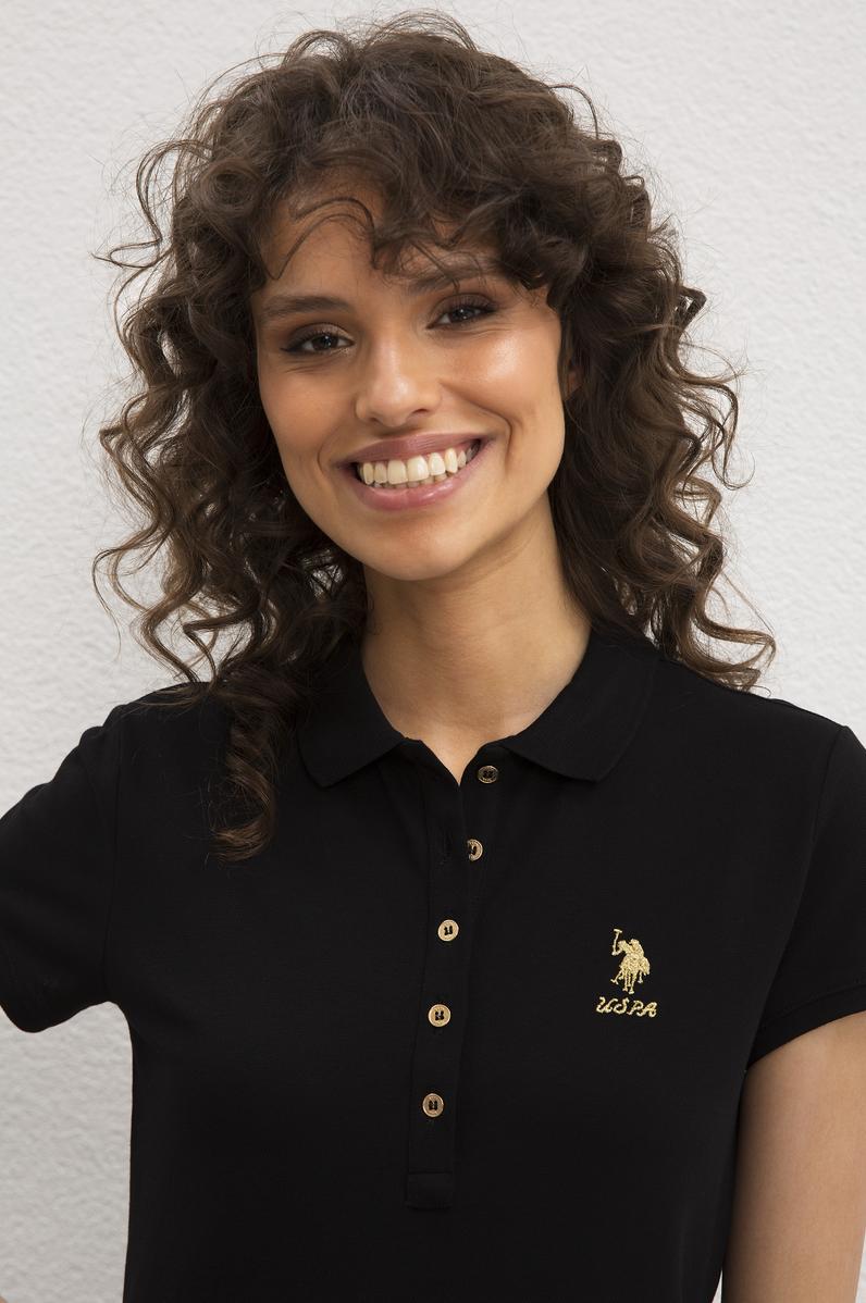 Kadın Siyah Basic Polo Yaka Tişört