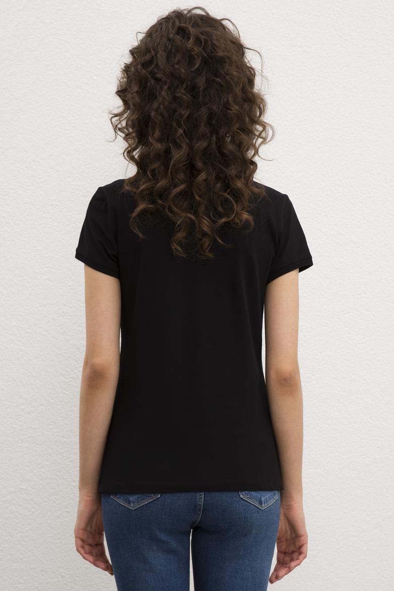 Kadın Siyah Basic Polo Yaka Tişört - 50217591042