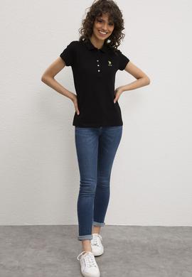 Kadın Siyah Basic Polo Yaka Tişört - 50217591042
