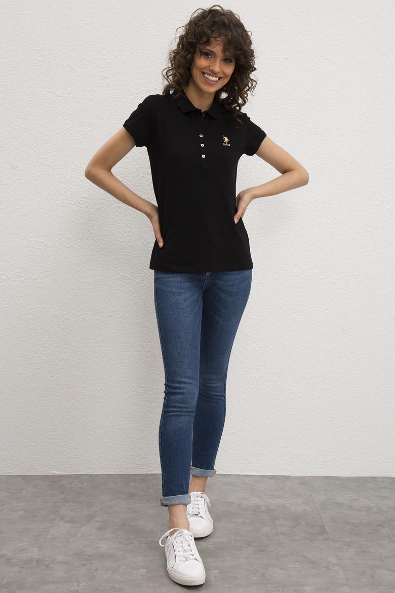 Kadın Siyah Basic Polo Yaka Tişört - 50217591042