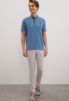 Erkek İndigo Hakim Yaka T-Shirt - 50219112018