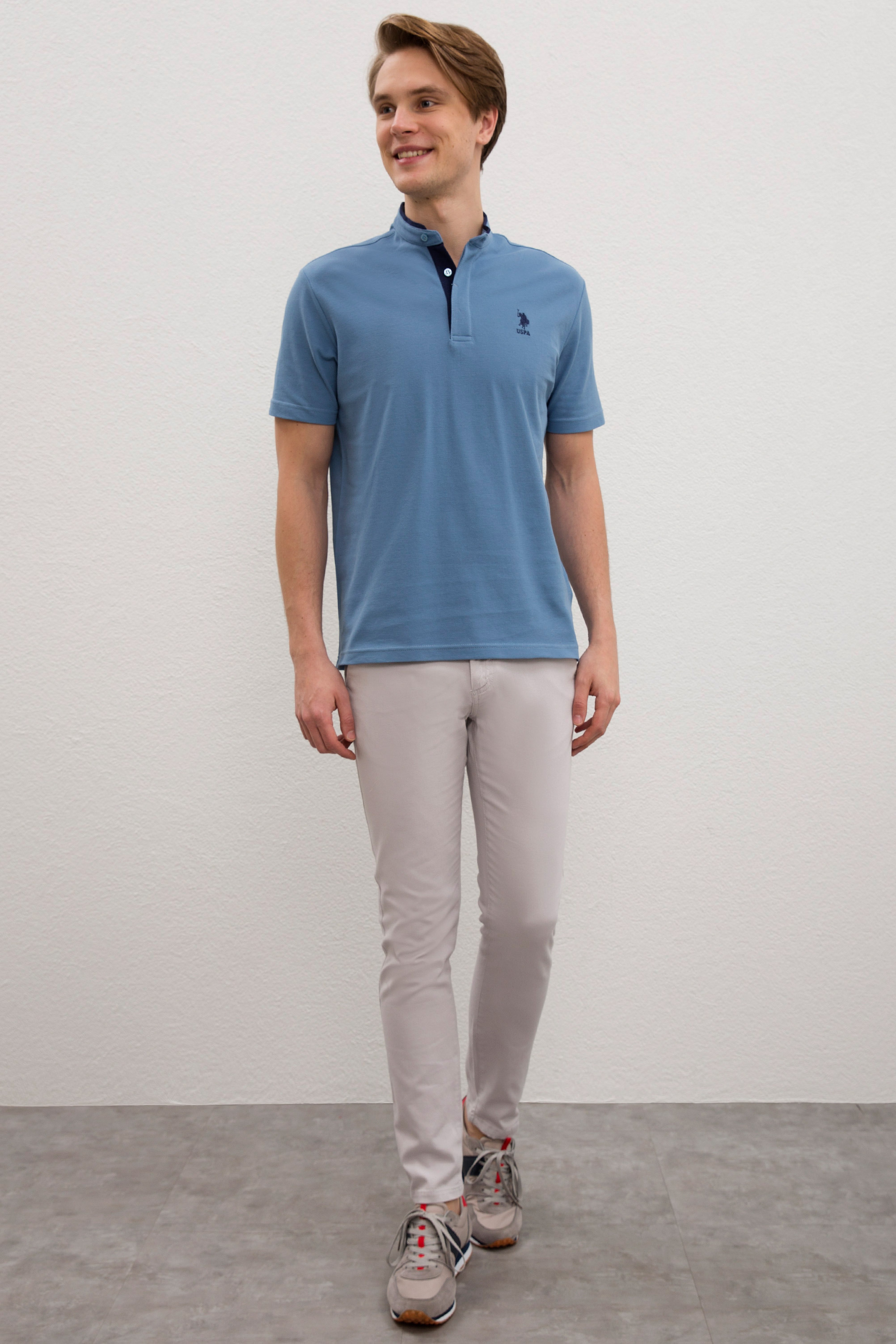 Erkek İndigo Hakim Yaka T-Shirt - Image 3