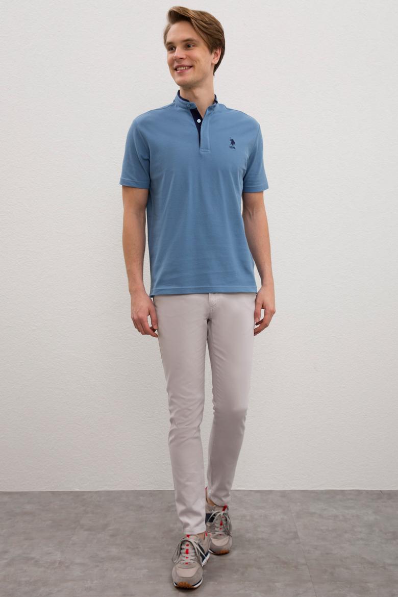 Erkek İndigo Hakim Yaka T-Shirt - 50219112018