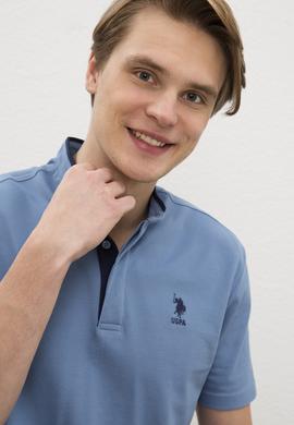 Erkek İndigo Hakim Yaka T-Shirt - 50219112018