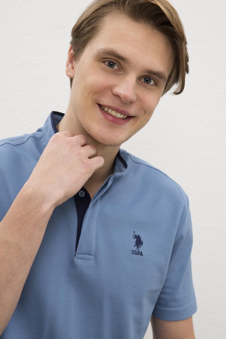 Erkek İndigo Hakim Yaka T-Shirt