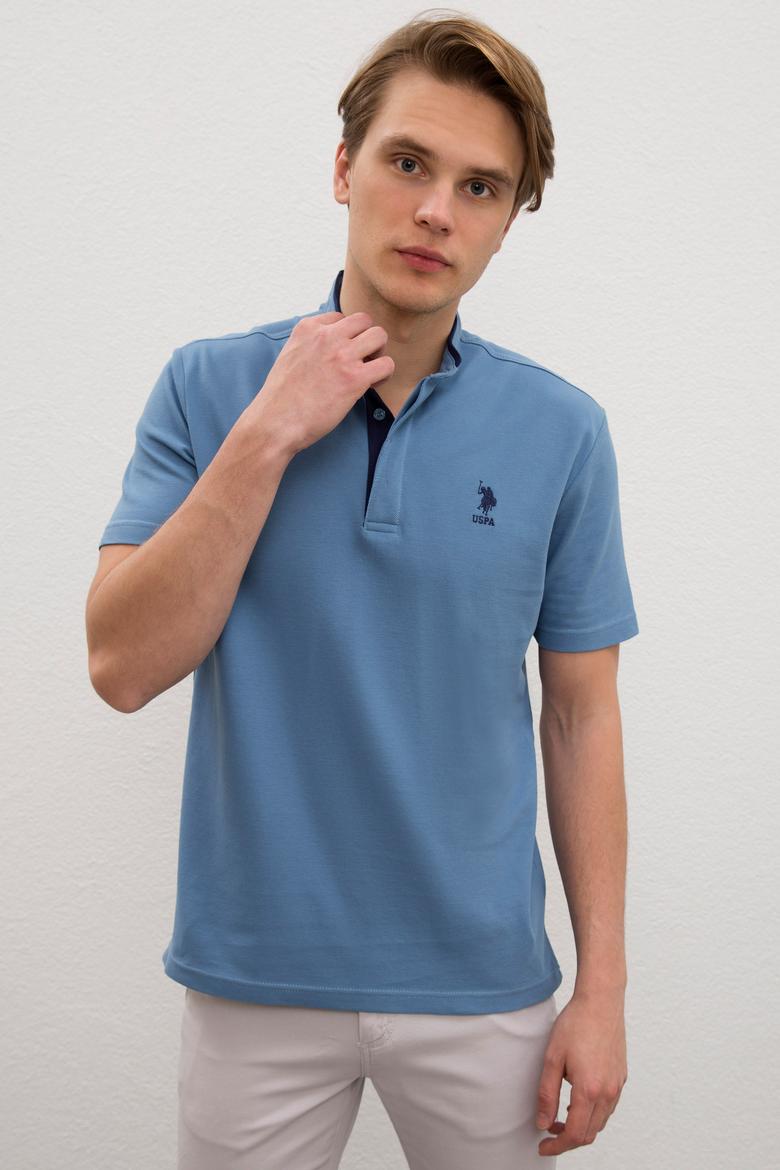 Erkek İndigo Hakim Yaka T-Shirt - 50219112018