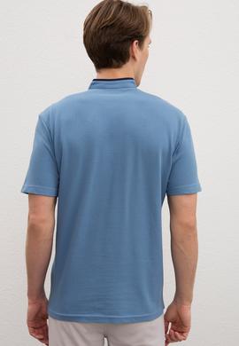 Erkek İndigo Hakim Yaka T-Shirt - 50219112018