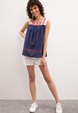 Kadın Lacivert Gömlek Kısakol - 50218826003