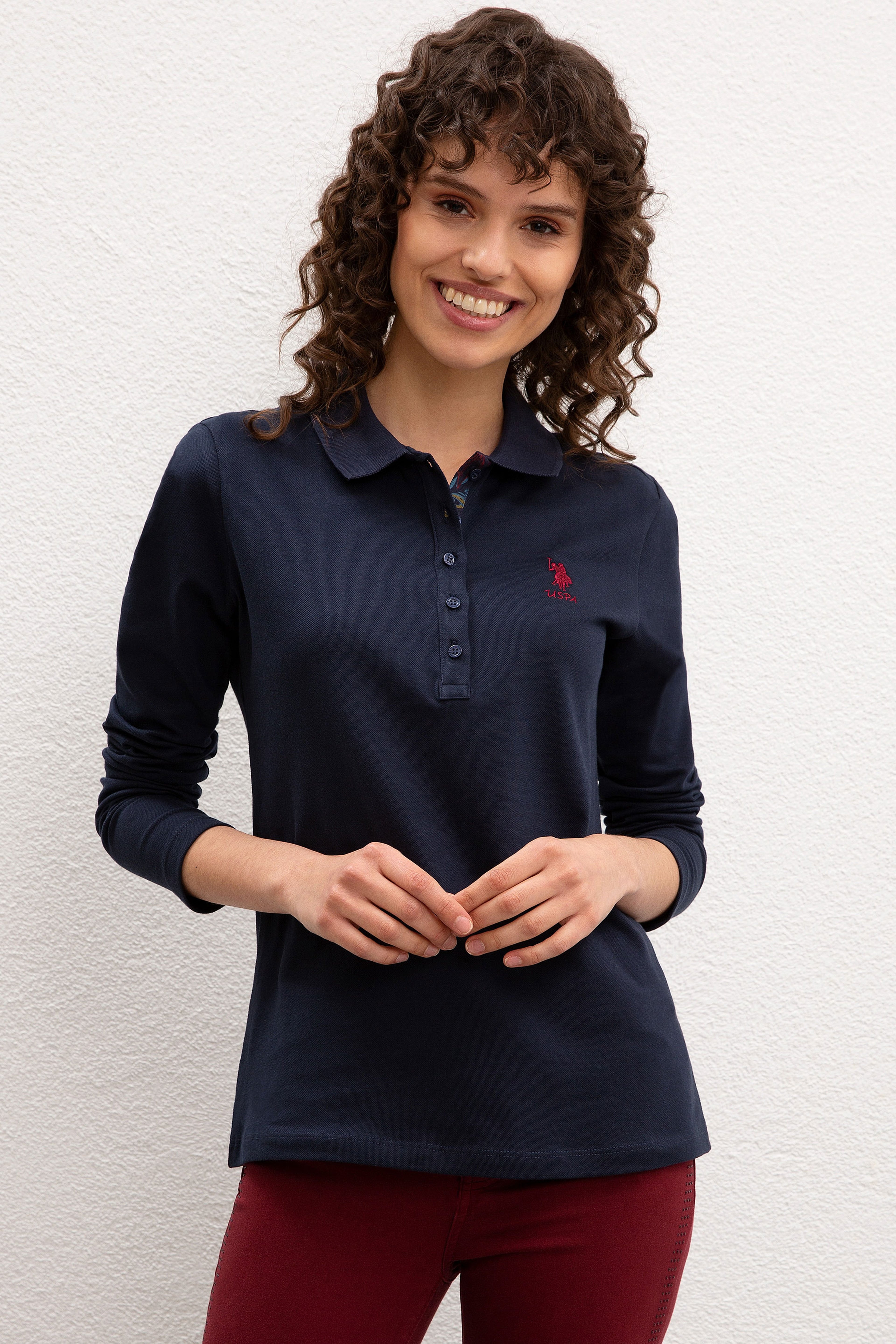 Kadın Lacivert Basic Polo Yaka Sweatshirt - Image 1