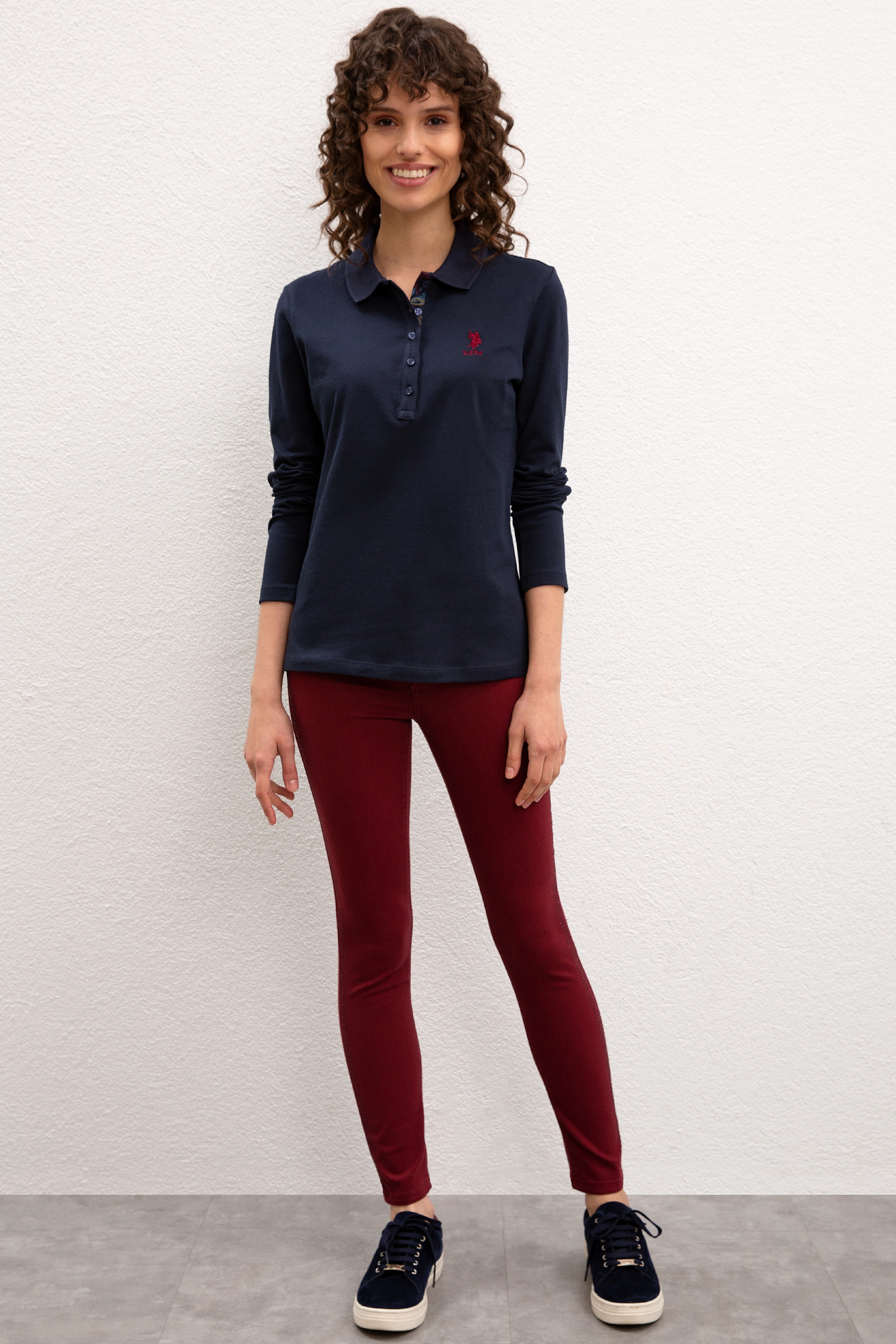 Kadın Lacivert Basic Polo Yaka Sweatshirt - Image 4