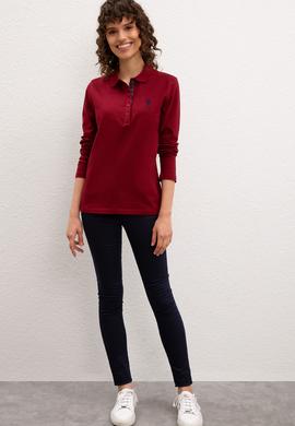 Kadın Bordo Basic Polo Yaka Sweatshirt - 50205969174