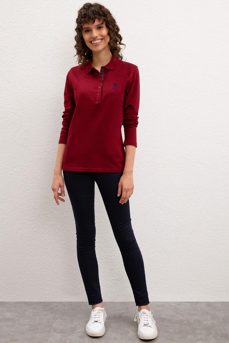 Kadın Bordo Basic Polo Yaka Sweatshirt - 50205969174