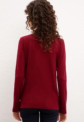 Kadın Bordo Basic Polo Yaka Sweatshirt - 50205969174