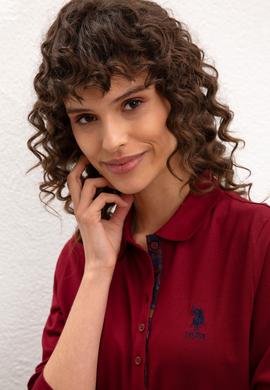 Kadın Bordo Basic Polo Yaka Sweatshirt - 50205969174