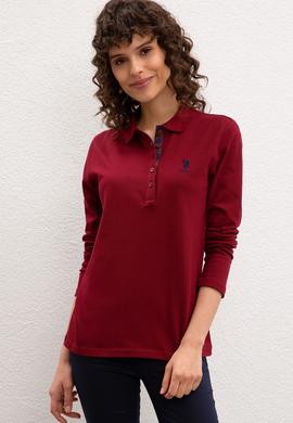 Kadın Bordo Basic Polo Yaka Sweatshirt - 50205969174