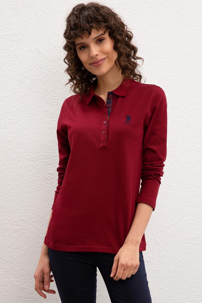 Kadın Bordo Basic Polo Yaka Sweatshirt