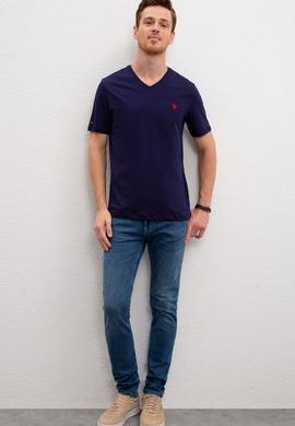 Erkek Lacivert V-Yaka T-Shirt Basic - 50199831001