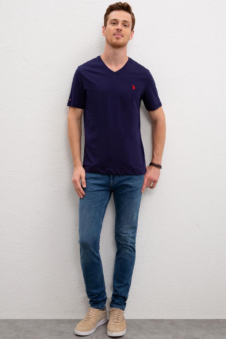 Erkek Lacivert V-Yaka T-Shirt Basic - 50199831001