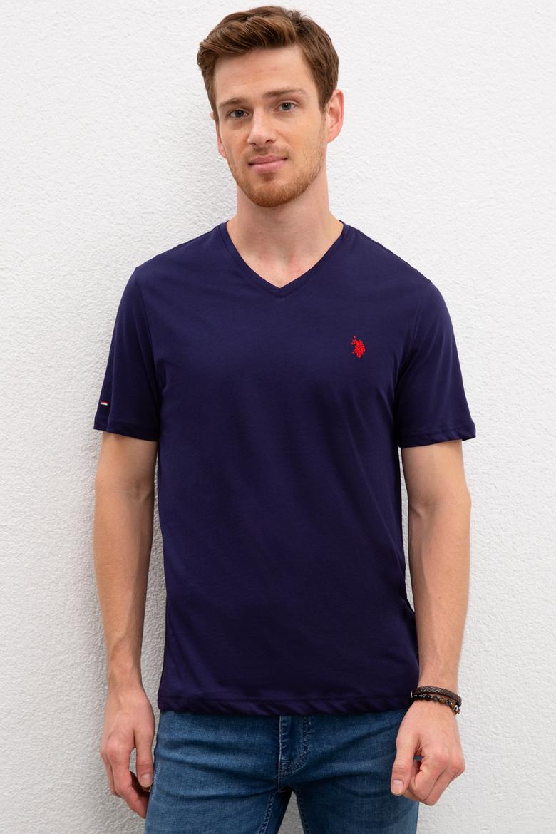 Erkek Lacivert V-Yaka T-Shirt Basic