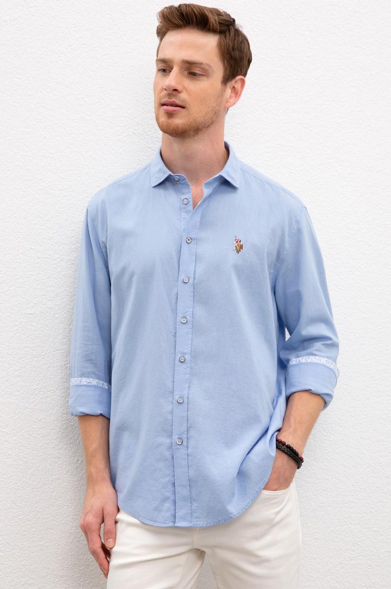 Erkek Mavi Gömlek Uzunkol Basic