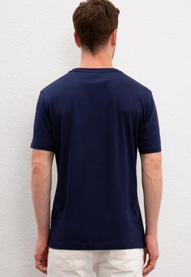 Erkek Lacivert Bisiklet Yaka T-Shirt - 50219185003