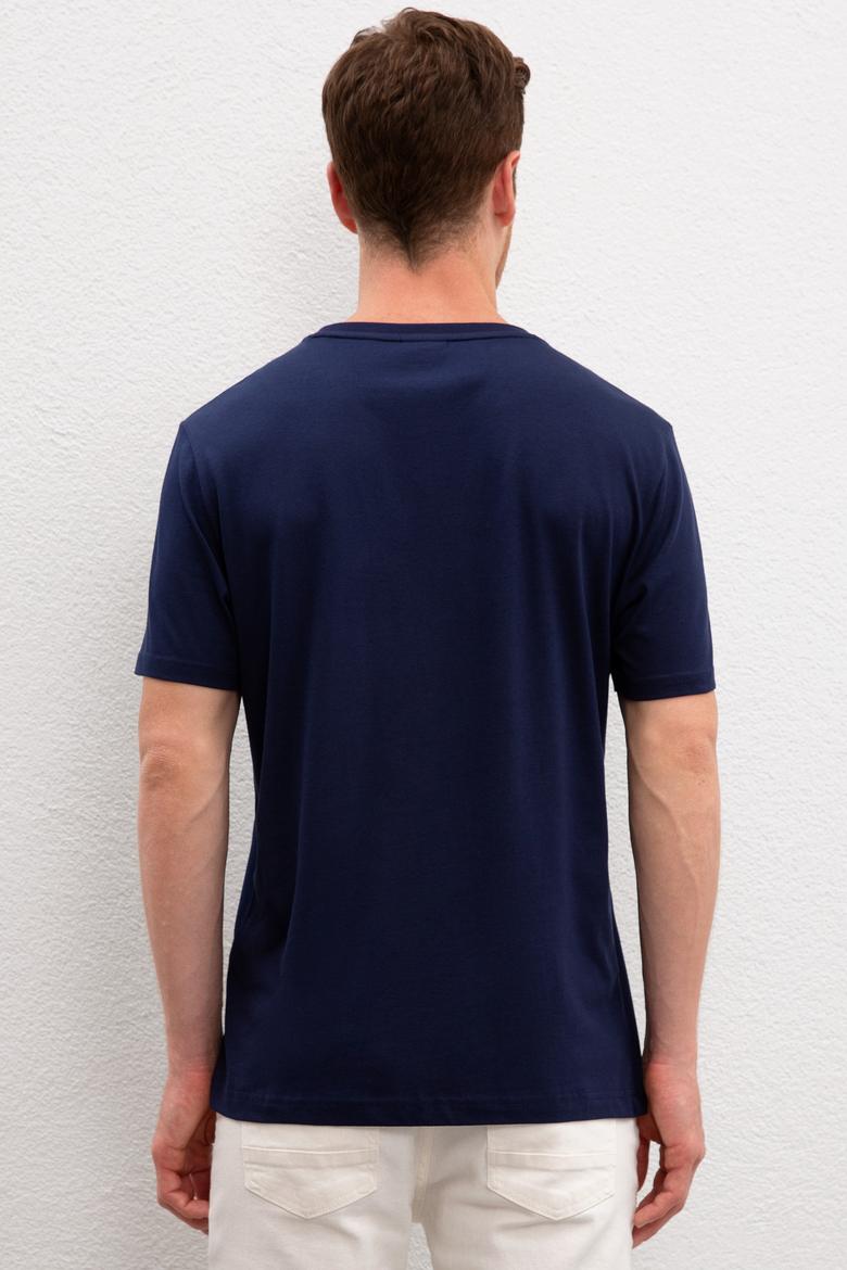 Erkek Lacivert Bisiklet Yaka T-Shirt - 50219185003