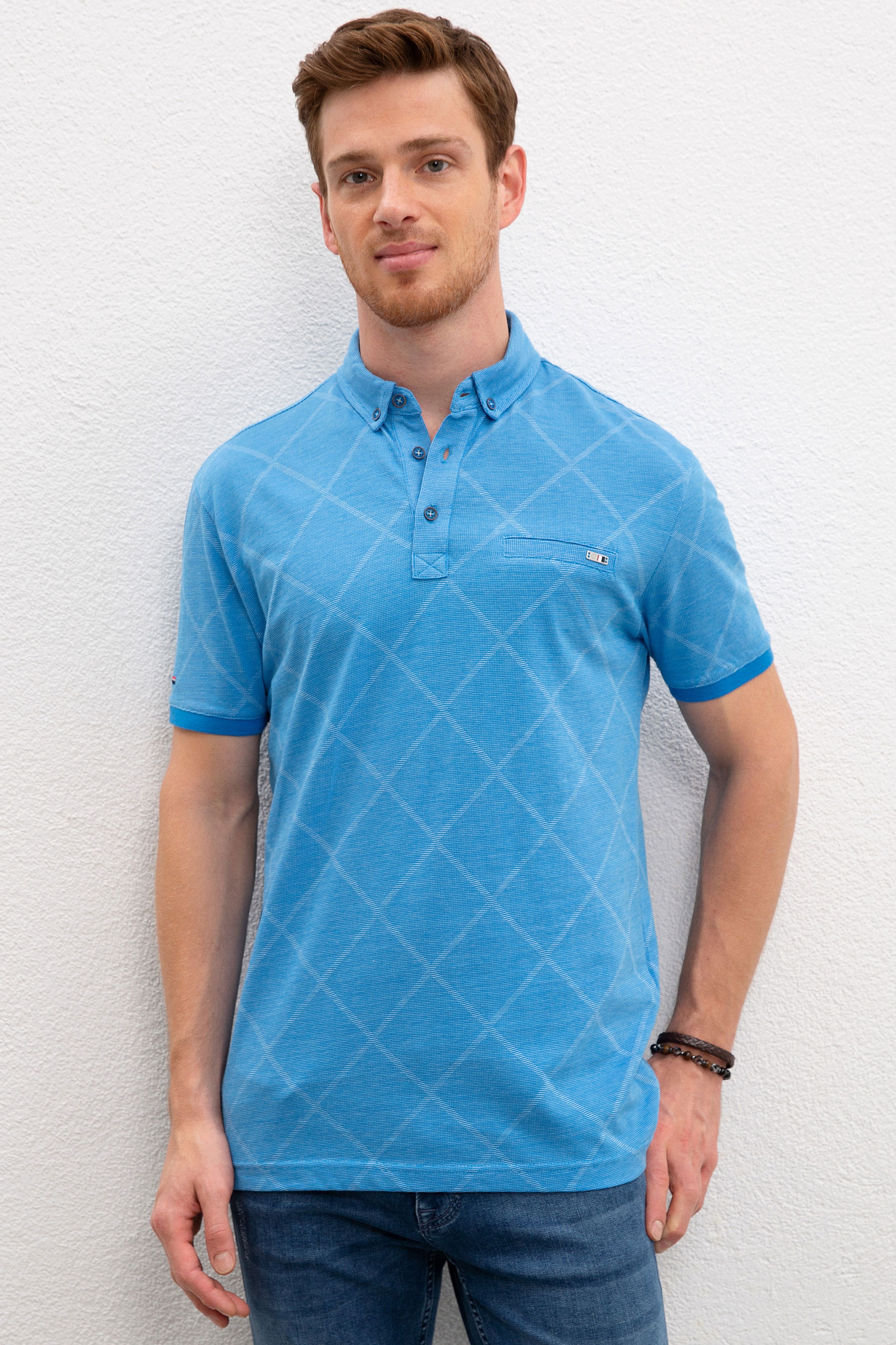 Erkek Nil Yeşili Polo Yaka T-Shirt Basic - Image 1