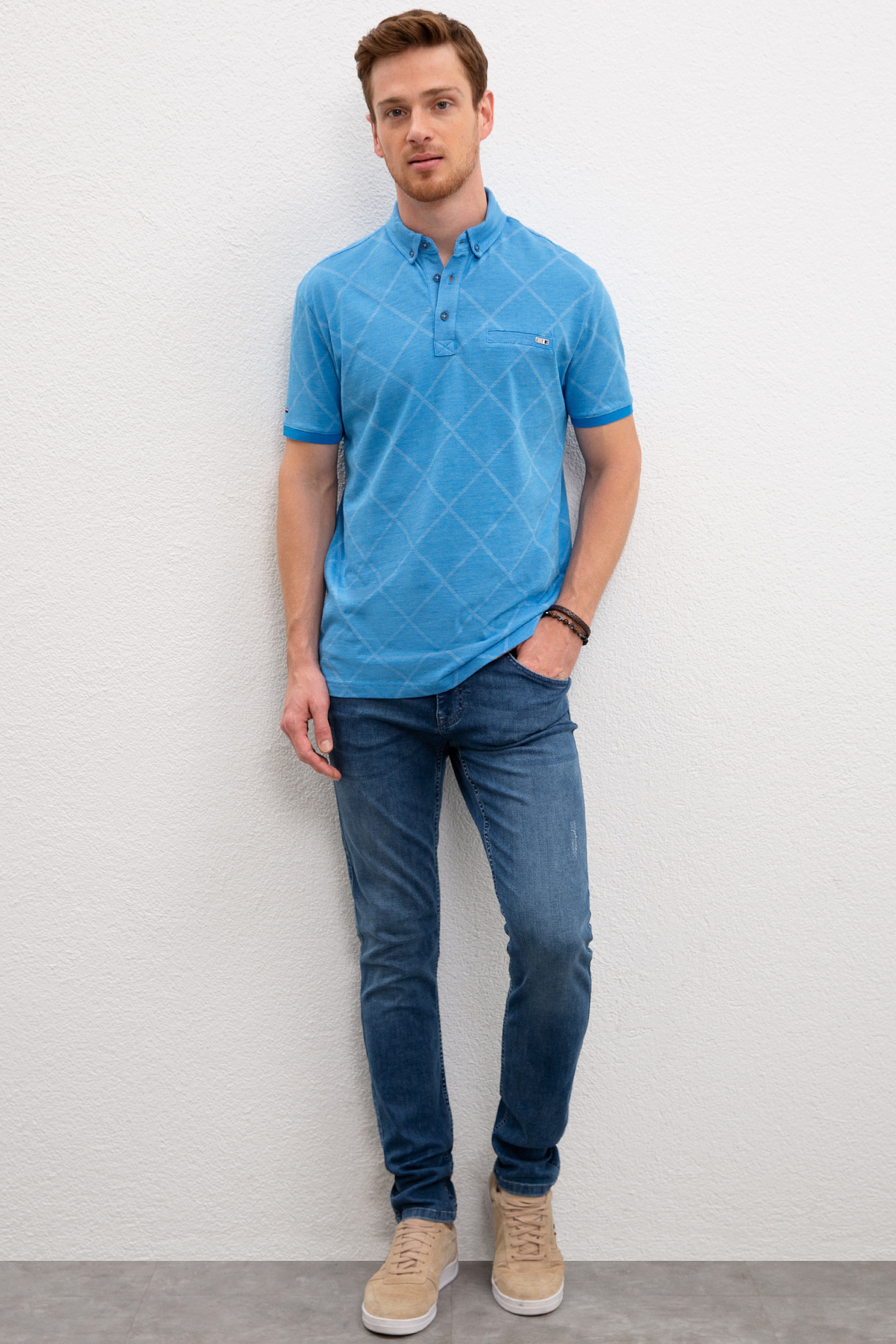 Erkek Nil Yeşili Polo Yaka T-Shirt Basic - Image 4