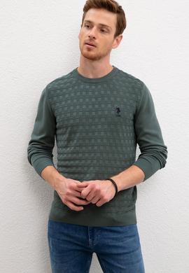 Erkek Yeşil Bisiklet Yaka Triko Kazak Basic - 50206683022