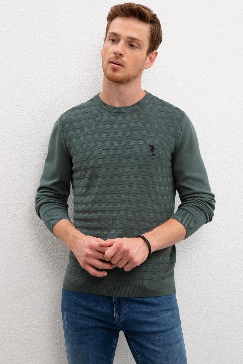 Erkek Yeşil Bisiklet Yaka Triko Kazak Basic