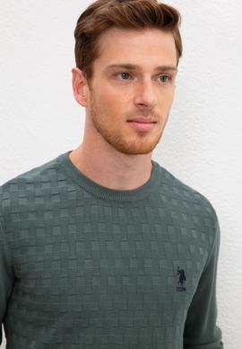 Erkek Yeşil Bisiklet Yaka Triko Kazak Basic - 50206683022