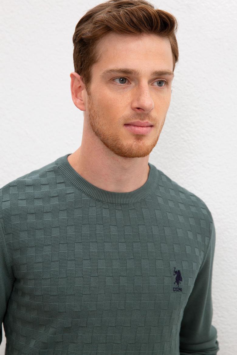 Erkek Yeşil Bisiklet Yaka Triko Kazak Basic - 50206683022