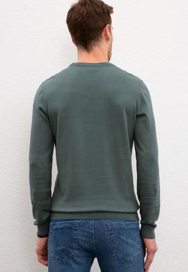 Erkek Yeşil Bisiklet Yaka Triko Kazak Basic - 50206683022