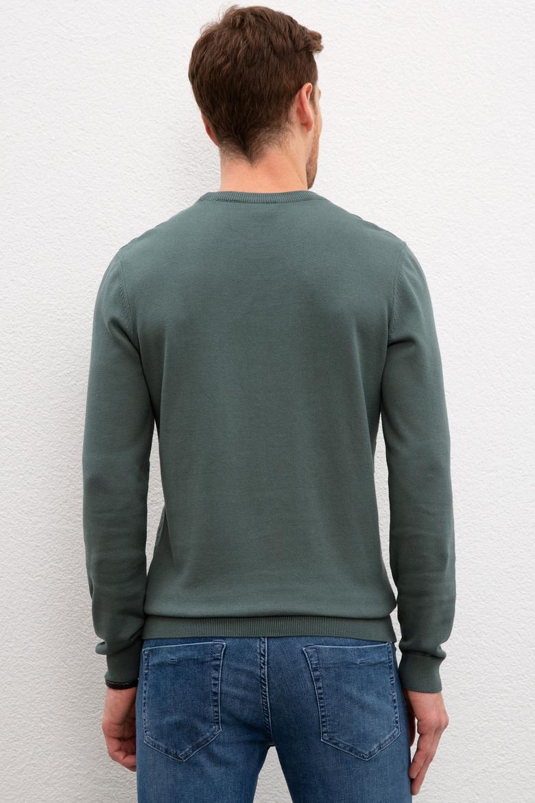 Erkek Yeşil Bisiklet Yaka Triko Kazak Basic - 50206683022