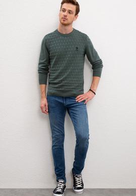 Erkek Yeşil Bisiklet Yaka Triko Kazak Basic - 50206683022