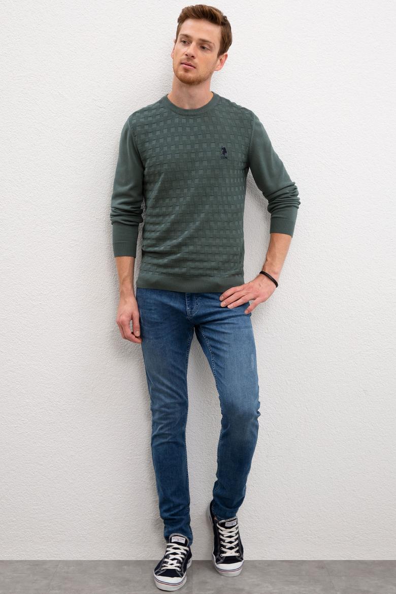 Erkek Yeşil Bisiklet Yaka Triko Kazak Basic - 50206683022