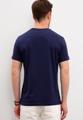 Erkek Lacivert Bisiklet Yaka T-Shirt - 50221085026