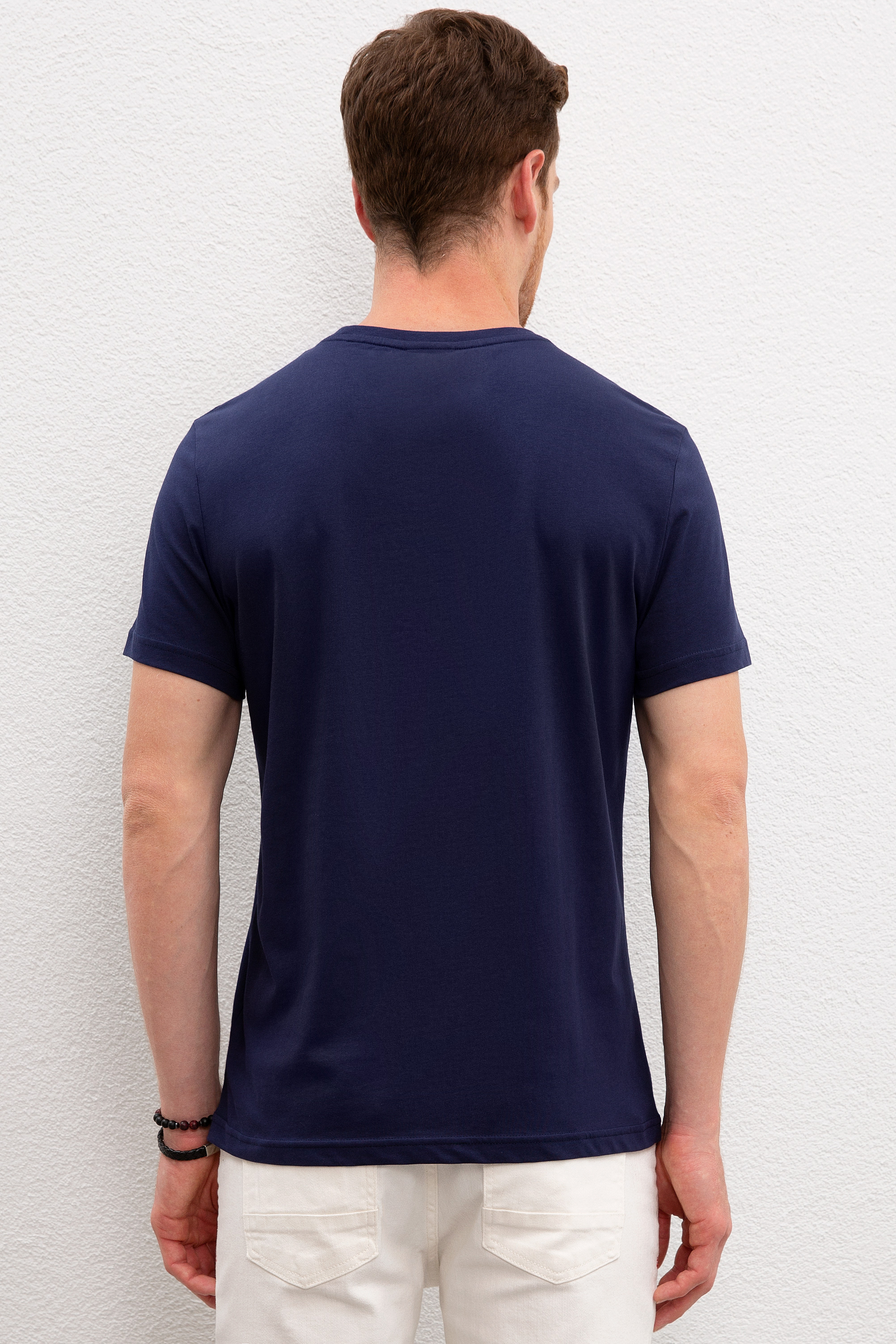 Erkek Lacivert Bisiklet Yaka T-Shirt - Image 3