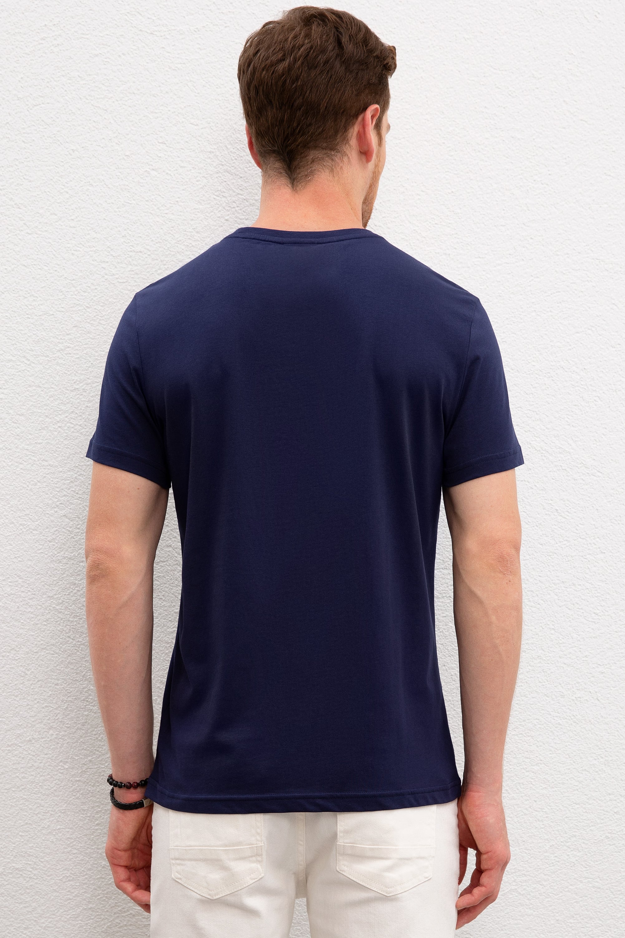 Erkek Lacivert Bisiklet Yaka T-Shirt