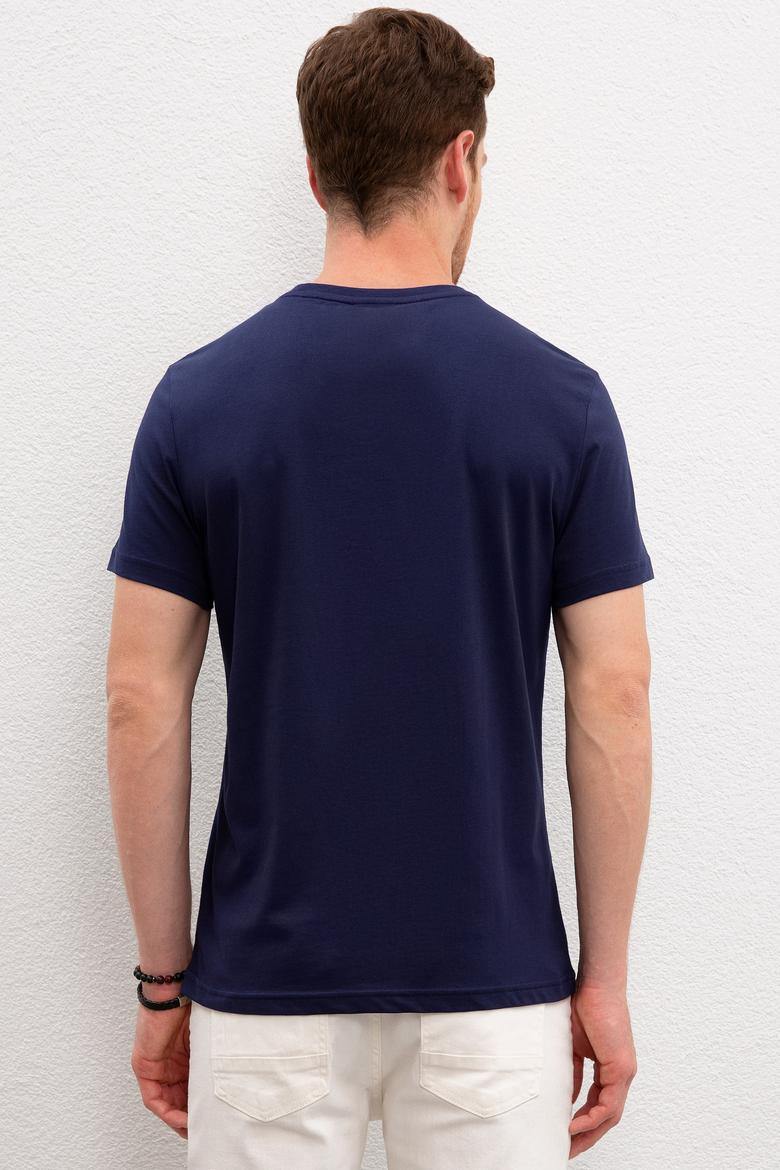 Erkek Lacivert Bisiklet Yaka T-Shirt - 50221085026