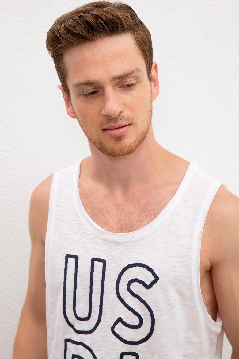 Erkek Beyaz Bisiklet Yaka T-Shirt - 50219244003