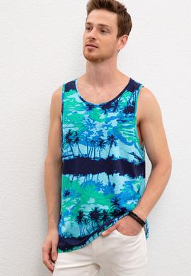 Erkek Turkuaz Bisiklet Yaka T-Shirt - 50219256024