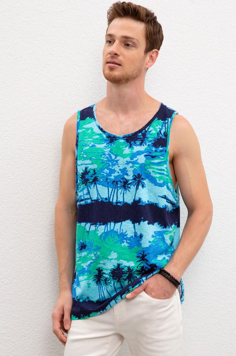 Erkek Turkuaz Bisiklet Yaka T-Shirt