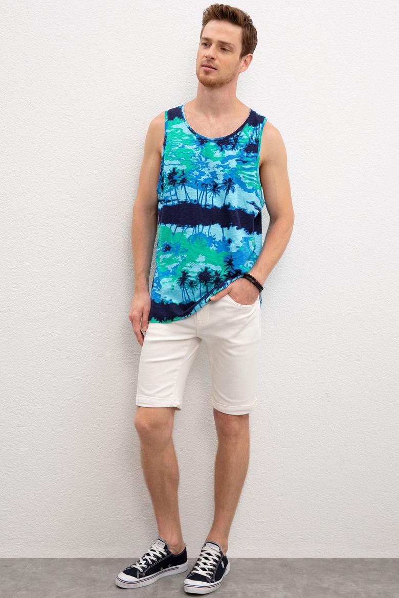 Erkek Turkuaz Bisiklet Yaka T-Shirt - 50219256024