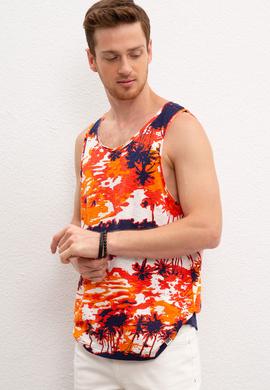 Erkek Turuncu Bisiklet Yaka T-Shirt - 50219256049