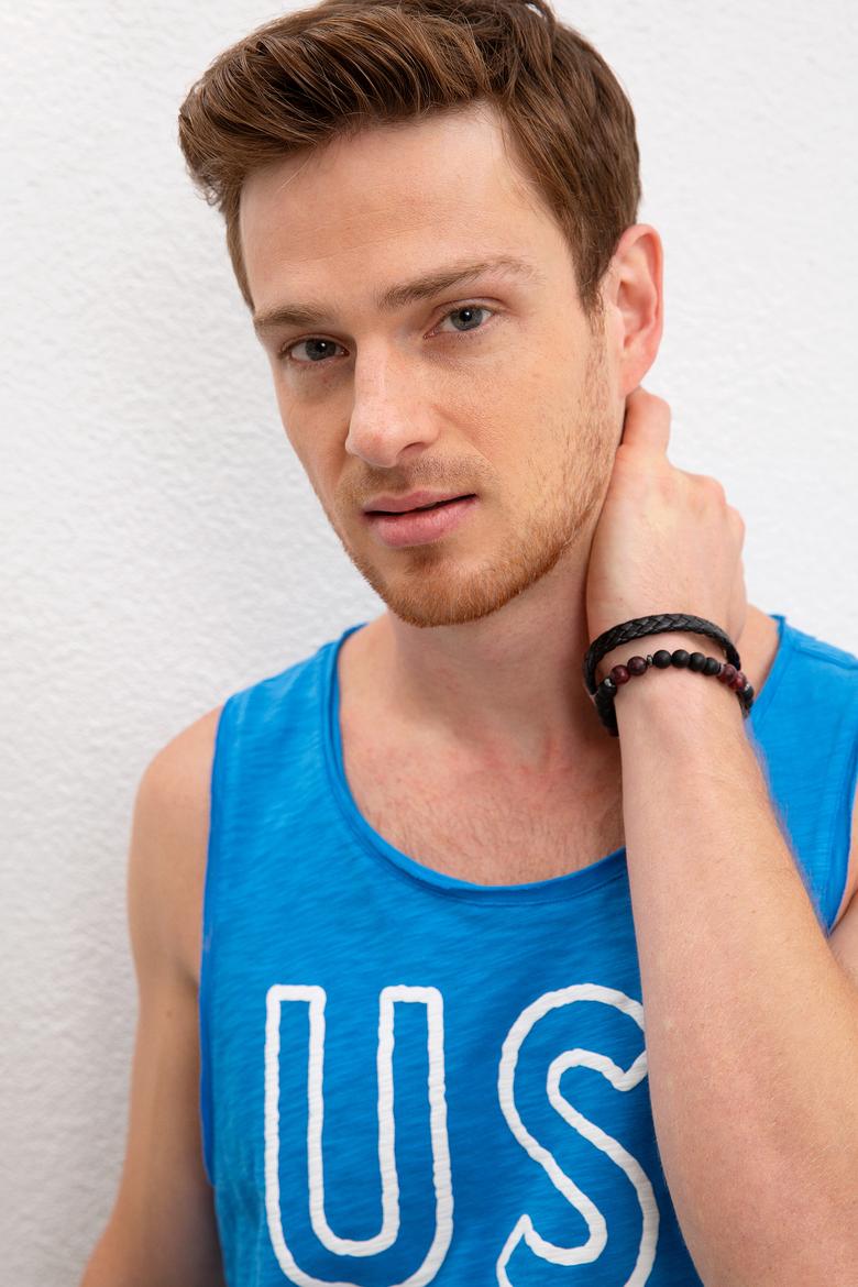 Erkek Kobalt Bisiklet Yaka T-Shirt - 50219244023