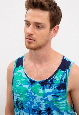 Erkek Turkuaz Bisiklet Yaka T-Shirt - 50219256024