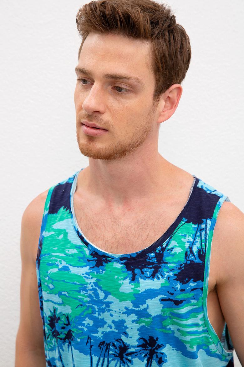 Erkek Turkuaz Bisiklet Yaka T-Shirt - 50219256024